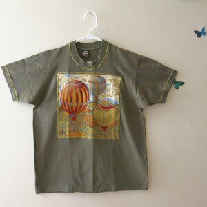 Vintage Fruit Of The Loom Cotton Blend Green Gold Air Balloons T-Shirt Sz.L